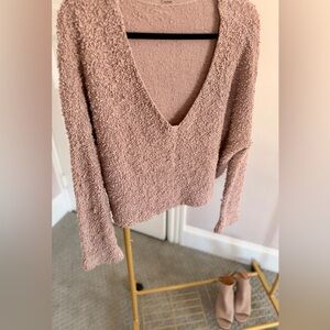 Free People Cozy Popcorn Knit Cropped Sweater Blush Pink Boho Small